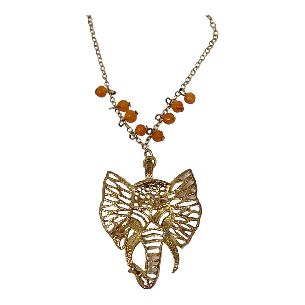 David Aubrey Beaded Necklace Gold Tone Elephant Pendant. - Picture 6 of 7